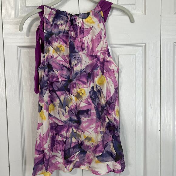 Banana Republic purple/yellow abstract print 100% silk blouse, Size XS - Picture 5 of 6